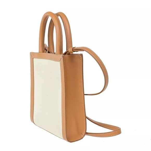 CELINE Logo Vertical Cabas 2Way Mini Hand Tote Bag Canvas Leather Brown - Picture 3 of 16